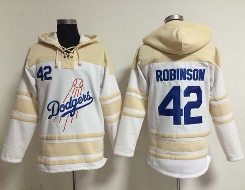 Los Angeles Dodgers 42 Jackie Robinson White Sawyer Hooded Sweatshirt Baseball Hoodie
