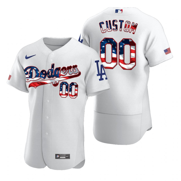 Los Angeles Dodgers Custom Men's Nike White Fluttering USA Flag Limited Edition Authentic MLB Jersey