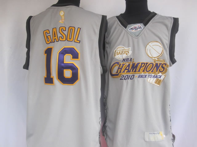 Los Angeles Lakers 16# Pau Gasol 2010 NBA Finals Champions gray Jersey
