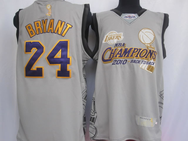Los Angeles Lakers 24# Kobe Bryant 2010 NBA Finals Champions gray Jersey
