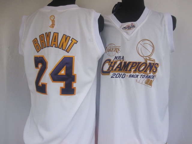 Los Angeles Lakers 24# Kobe Bryant 2010 NBA Finals Champions white Jersey