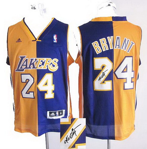 Los Angeles Lakers 24# Kobe Bryant purle yellow Split signature jerseys