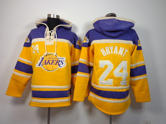 Los Angeles Lakers 24 Kobe Bryant Yellow Sawyer Hooded Sweatshirt NBA Hoodie