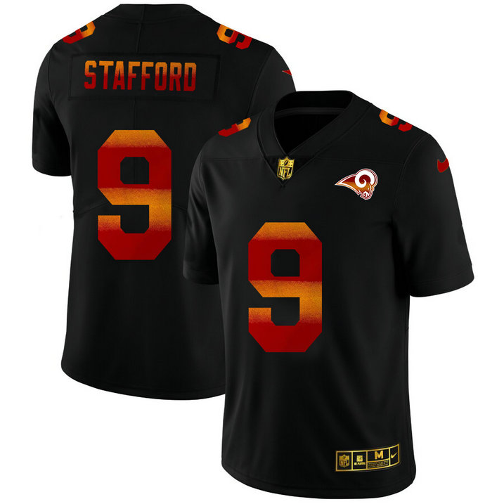 Los Angeles Rams #9 Matthew Stafford Men's Black Nike Red Orange Stripe Vapor Limited NFL Jersey