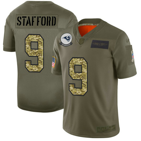Los Angeles Rams #9 Matthew Stafford Men's Nike 2019 Olive Camo Salute To Service Limited NFL Jersey