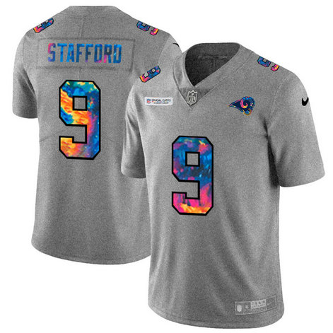 Los Angeles Rams #9 Matthew Stafford Men's Nike Multi-Color 2020 NFL Crucial Catch NFL Jersey Greyheather