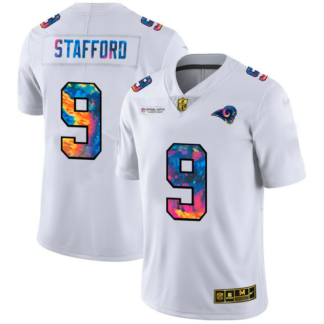 Los Angeles Rams #9 Matthew Stafford Men's White Nike Multi-Color 2020 NFL Crucial Catch Limited NFL Jersey