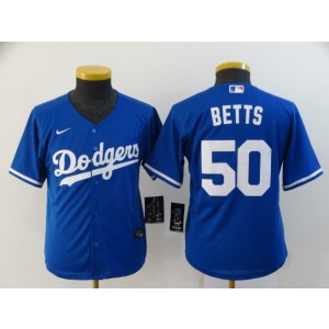 MLB Dodgers 50 Mookie Betts Blue Cool Base Nike Youth Jersey