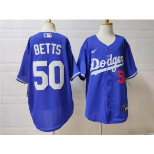 MLB Dodgers 50 Mookie Betts Blue Nike Cool Base Youth Jersey