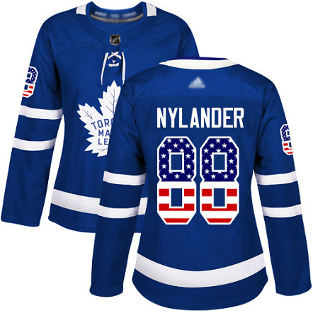 Maple Leafs #88 William Nylander Blue Home Authentic USA Flag Women's Stitched Hockey Jersey