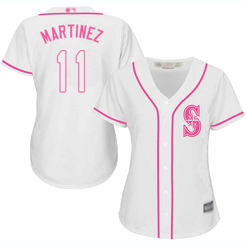 Mariners #11 Edgar Martinez White Pink Fashion Women's Stitched Baseball Jersey