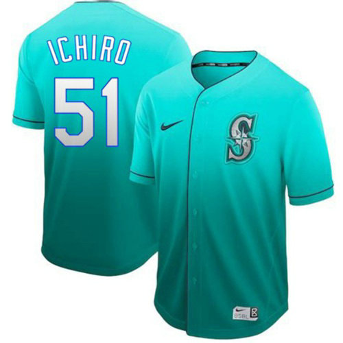 Mariners #51 Ichiro Suzuki Green Fade Authentic Stitched Baseball Jersey