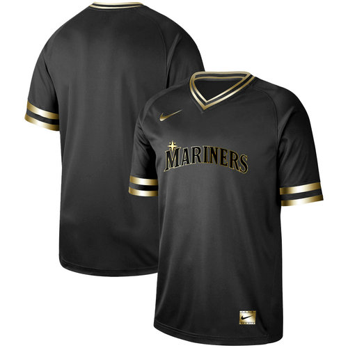 Mariners Blank Black Gold Nike Cooperstown Collection Legend V Neck Jersey