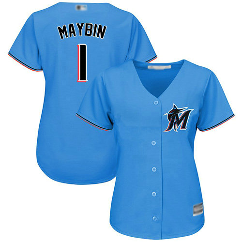 Marlins #1 Cameron Maybin Blue Alternate Women's Stitched Baseball Jersey