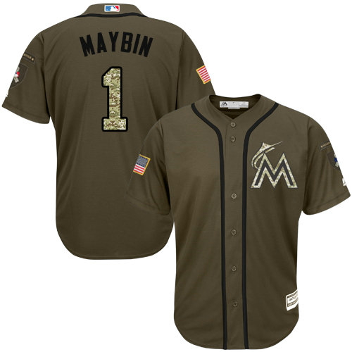 Marlins #1 Cameron Maybin Green Salute to Service Stitched Youth Baseball Jersey