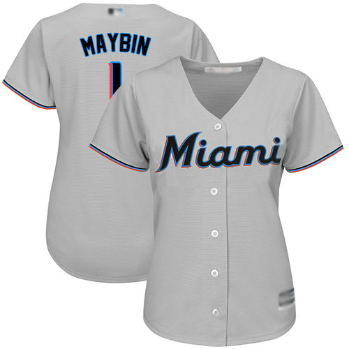 Marlins #1 Cameron Maybin Grey Road Women's Stitched Baseball Jersey