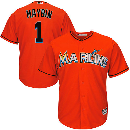 Marlins #1 Cameron Maybin Orange Cool Base Stitched Youth Baseball Jersey