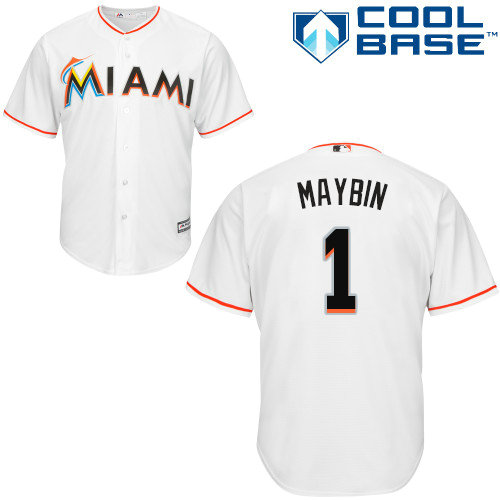 Marlins #1 Cameron Maybin White Cool Base Stitched Youth Baseball Jersey