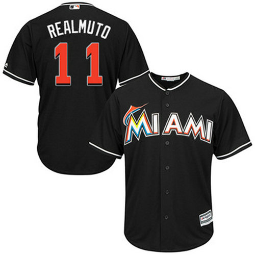 Marlins #11 JT Realmuto Black Cool Base Stitched Youth Baseball Jersey
