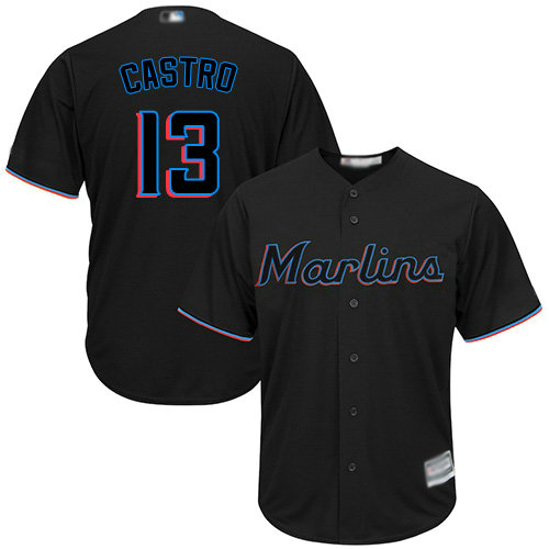 Marlins #13 Starlin Castro Black Cool Base Stitched Youth Baseball Jersey