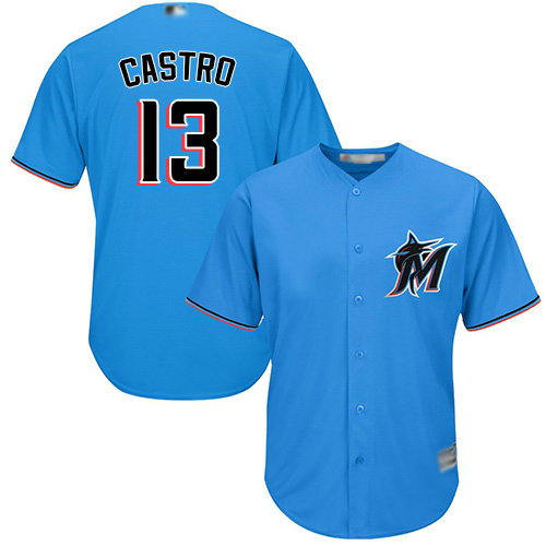 Marlins #13 Starlin Castro Blue Cool Base Stitched Youth Baseball Jersey