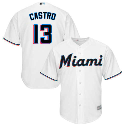 Marlins #13 Starlin Castro White Cool Base Stitched Youth Baseball Jersey