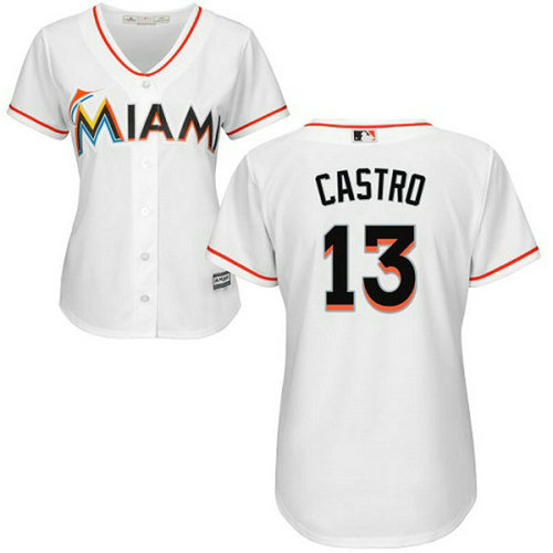 Marlins #13 Starlin Castro White Home Women's Stitched MLB Jersey_1