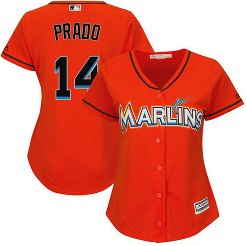 Marlins #14 Martin Prado Orange Alternate Women's Stitched MLB Jersey_1