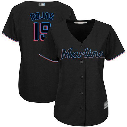 Marlins #19 Miguel Rojas Black Alternate Women's Stitched Baseball Jersey