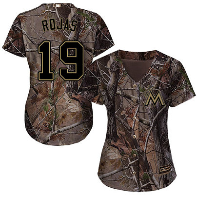 Marlins #19 Miguel Rojas Camo Realtree Collection Cool Base Women's Stitched Baseball Jersey