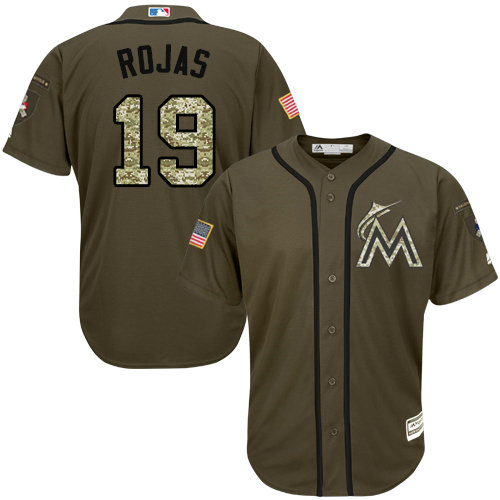 Marlins #19 Miguel Rojas Green Salute to Service Stitched Youth Baseball Jersey