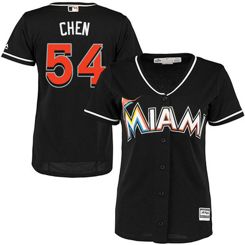 Marlins #54 Wei-Yin Chen Black Alternate Women's Stitched MLB Jersey_1