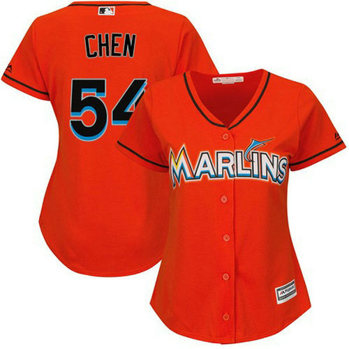 Marlins #54 Wei-Yin Chen Orange Alternate Women's Stitched MLB Jersey_1