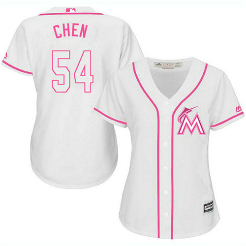 Marlins #54 Wei-Yin Chen White Pink Fashion Women's Stitched MLB Jersey_1