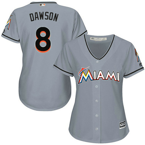 Marlins #8 Andre Dawson Grey Road Women's Stitched MLB Jersey_1