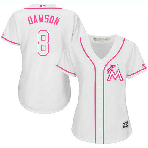 Marlins #8 Andre Dawson White Pink Fashion Women's Stitched MLB Jersey_1