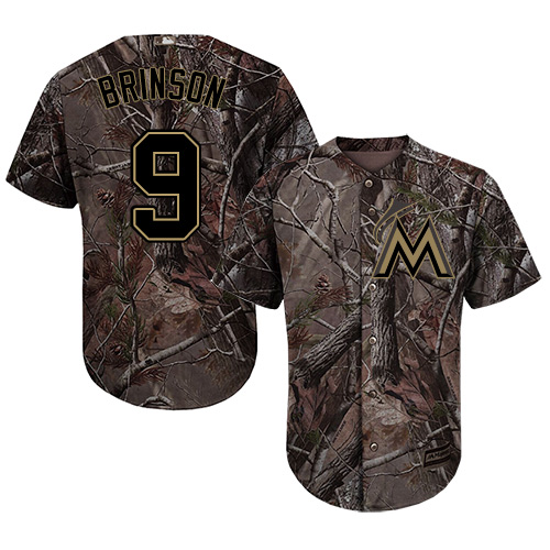 Marlins #9 Lewis Brinson Camo Realtree Collection Cool Base Stitched Youth Baseball Jersey