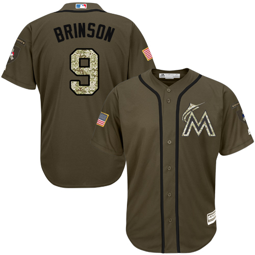 Marlins #9 Lewis Brinson Green Salute to Service Stitched Youth Baseball Jersey