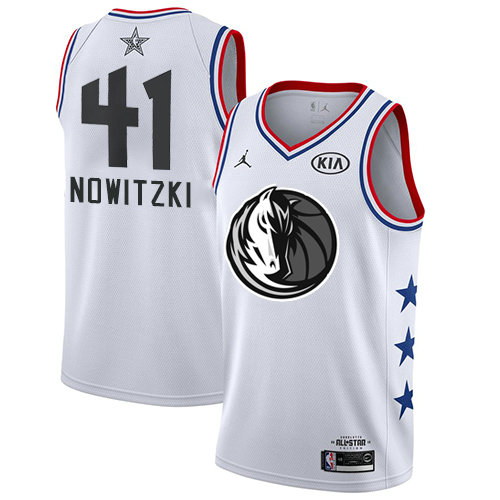 Mavericks #41 Dirk Nowitzki White Basketball Jordan Swingman 2019 All-Star Game Jersey