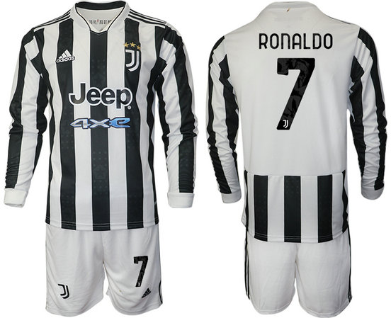 Men 2021-2022 Club Juventus home white Long Sleeve 7 Cristiano Ronaldo Adidas Soccer Jersey