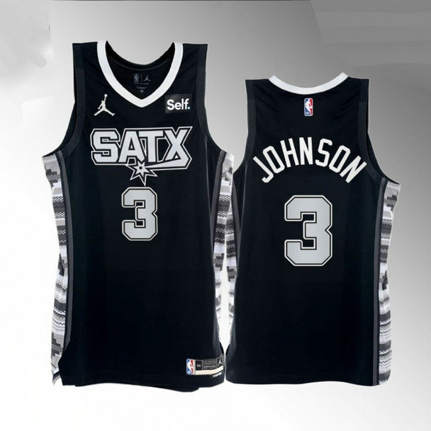 Men' San Antonio Spurs #3 Keldon Johnson 2022-23 Black Stitched Jersey