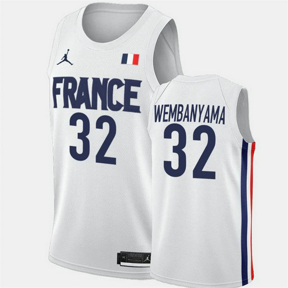 Men's #32 Victor Wembanyama White FR Stitched Basketball Jersey