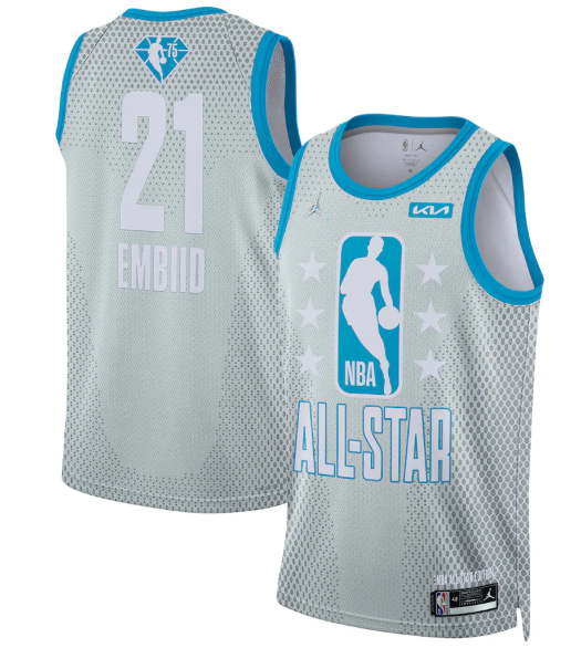 Men's 2022 All-Star #21 Joel Embiid Blue Eastern Conference Gray Eastern Conference Stitched Basketball Jersey