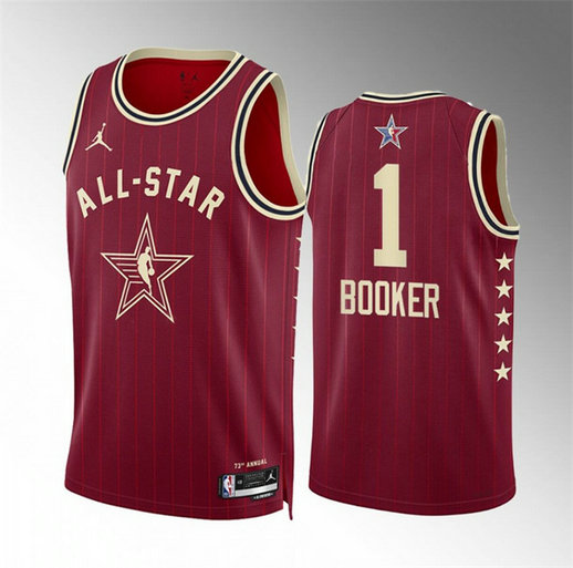 Men's 2024 All-Star #1 Devin Booker Crimson Stitched Basketball Jersey1