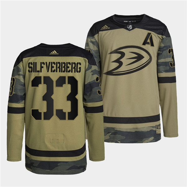 Men's Anaheim Ducks #33 Jakob Silfverberg 2022 Camo Military Appreciation Night Stitched Jersey