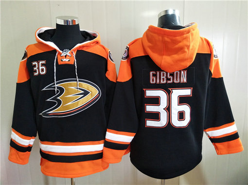 Men's Anaheim Ducks #36 John Gibson Black Ageless Must-Have Lace-Up Pullover Hoodie