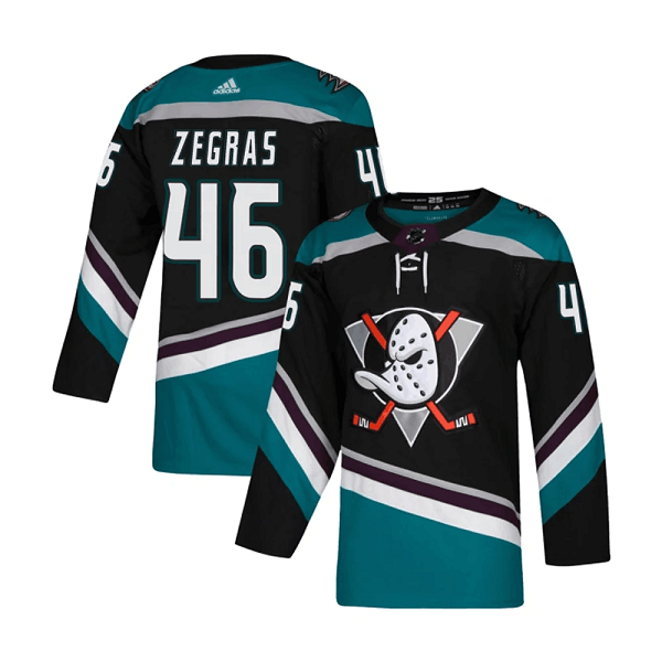 Men's Anaheim Ducks #46 Trevor Zegras Black Teal Stitched Jersey