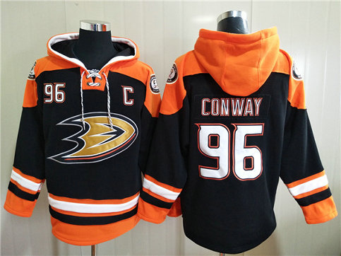 Men's Anaheim Ducks #96 Charlie Conway Black Ageless Must-Have Lace-Up Pullover Hoodie