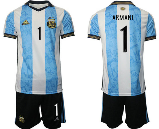 Men's Argentina #1 Armani White Blue Home Soccer Jersey Suit