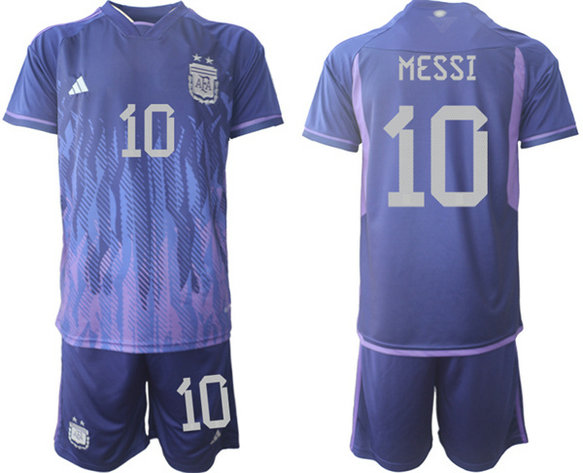 Men's Argentina #10 Messi Purple 2022 FIFA World Cup Away Soccer Jersey Suit